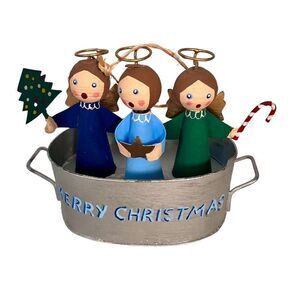 Singing Angels Peg People Ornament With Merry Christmas Hand-painted